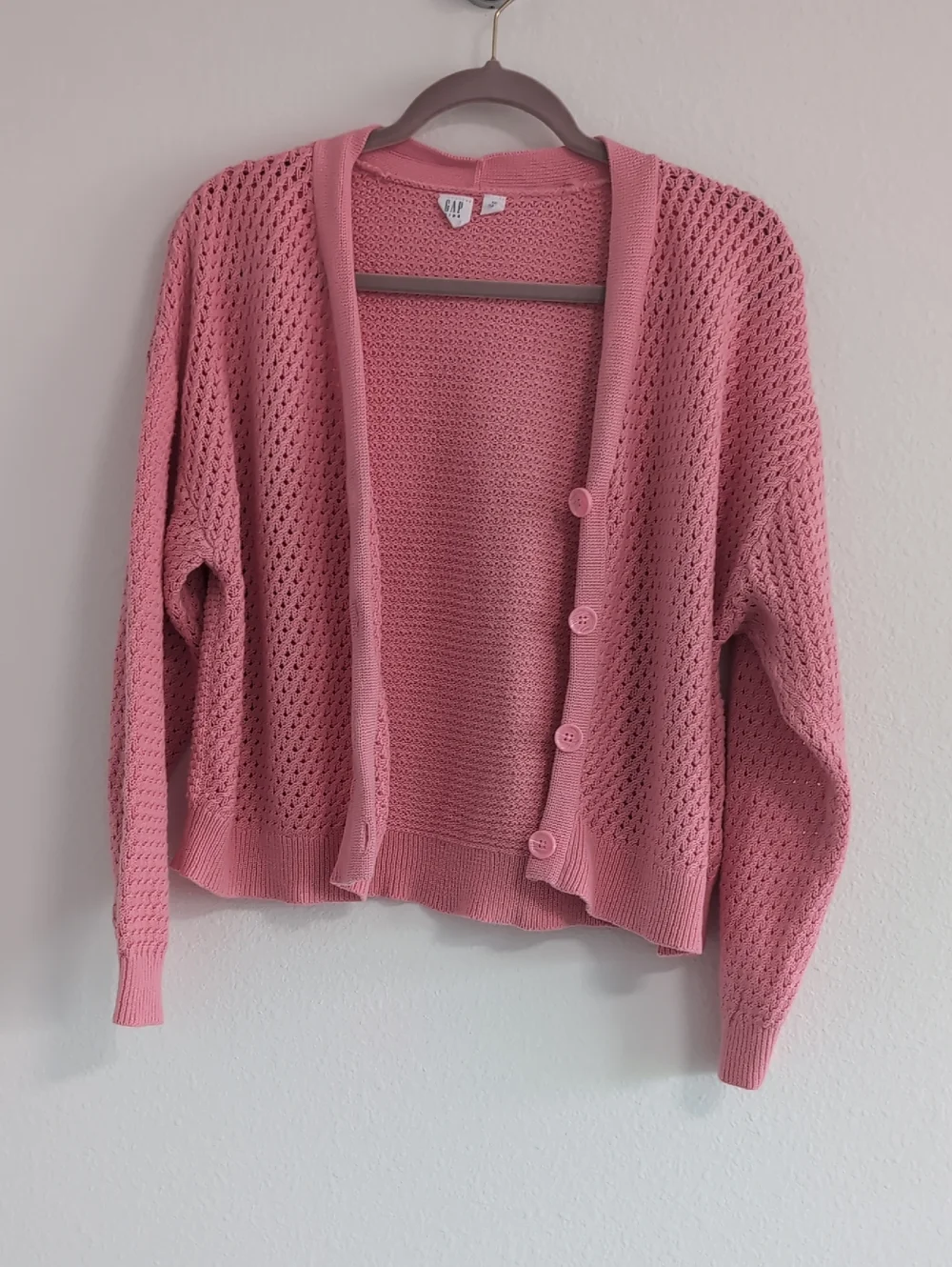 GAP Rose Pink Open-Knit Button Cardigan